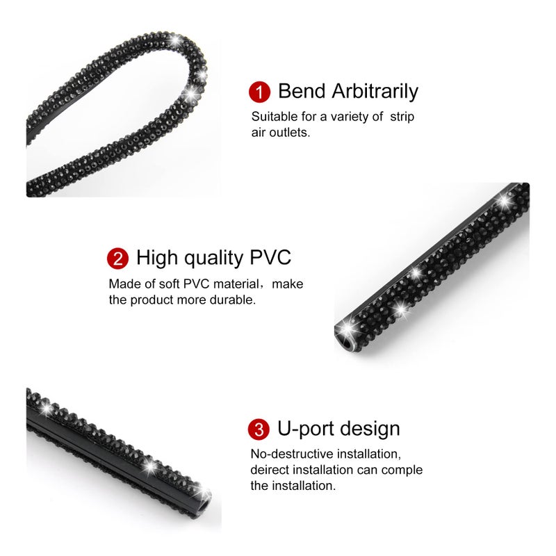 LivTee Bling Car Air Vent Outlet Moulding Trim, 10PCS Car Air Conditioner Decoration Strip, Bling Rhinestone Diamond Car Interior Accessories for Women and Teens, Black - Image 2