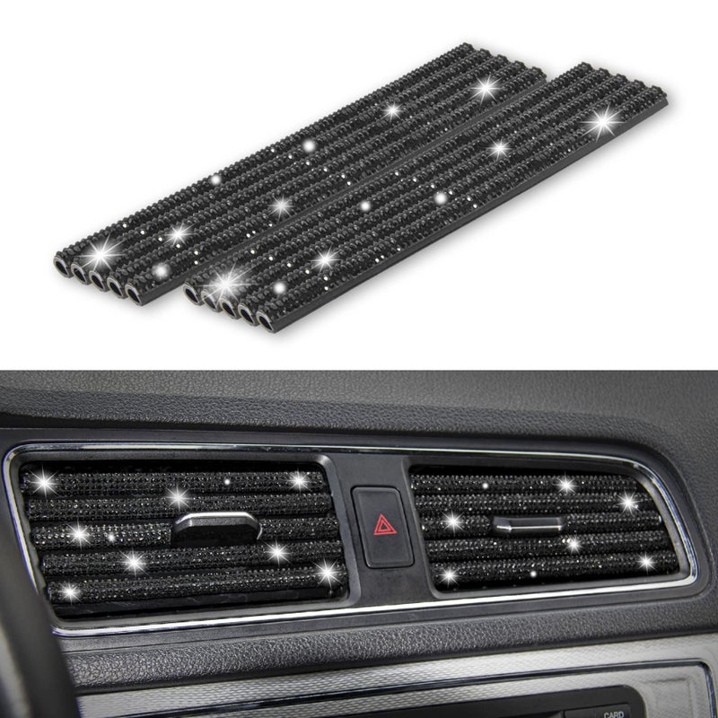 LivTee Bling Car Air Vent Outlet Moulding Trim, 10PCS Car Air Conditioner Decoration Strip, Bling Rhinestone Diamond Car Interior Accessories for Women and Teens, Black - Image 1