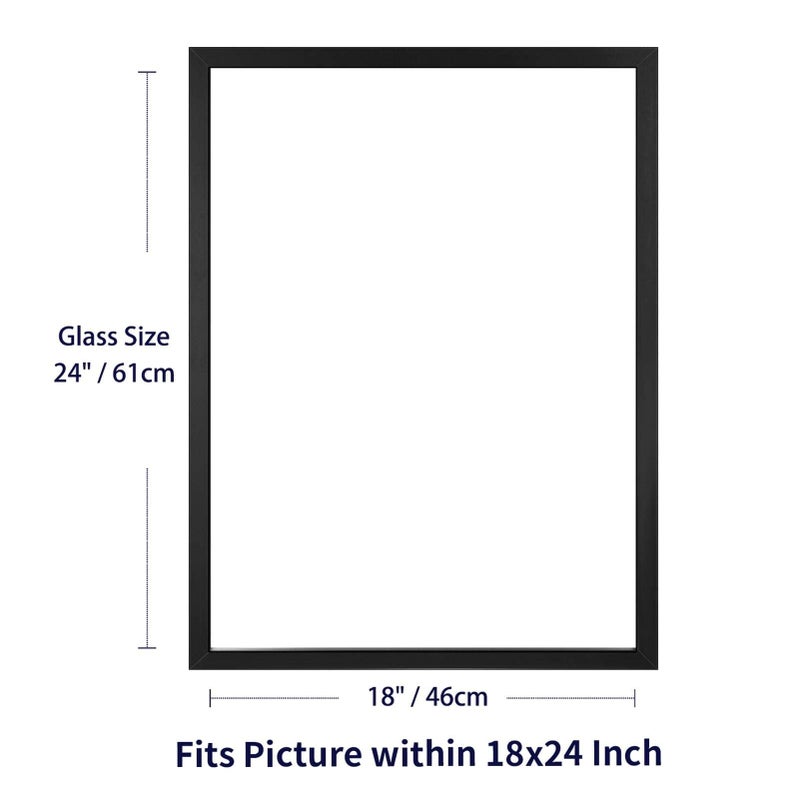 ONE WALL 18x24 Inch Floating Frame, Black Wood Double Glass Float Picture Frame Display 11x14/11x17/12x18/13x19/16x20 Photos Plant or Petal Specimens for Wall Hanging - Mounting Kit Included - Image 2