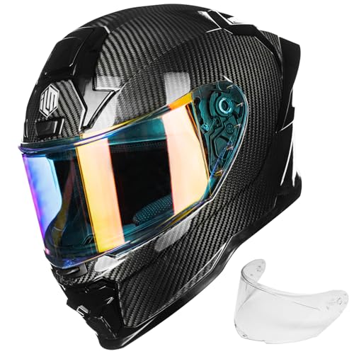 ILM Carbon Fiber Motorcycle Helmets Full Face Racing Helmet for Adult DOT ECE Cascos para Motos MF577P (3K Carbon Black,L) - Image 1