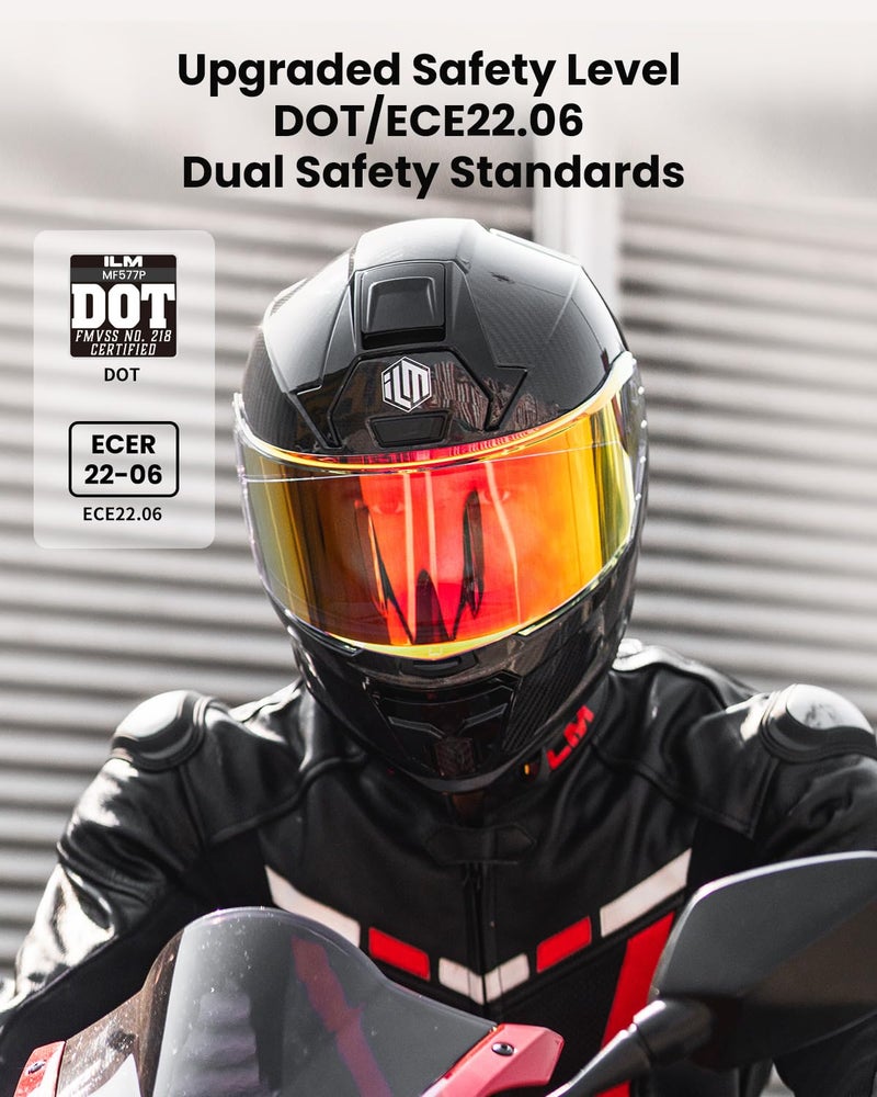 ILM Carbon Fiber Motorcycle Helmets Full Face Racing Helmet for Adult DOT ECE Cascos para Motos MF577P (3K Carbon Black,L) - Image 3