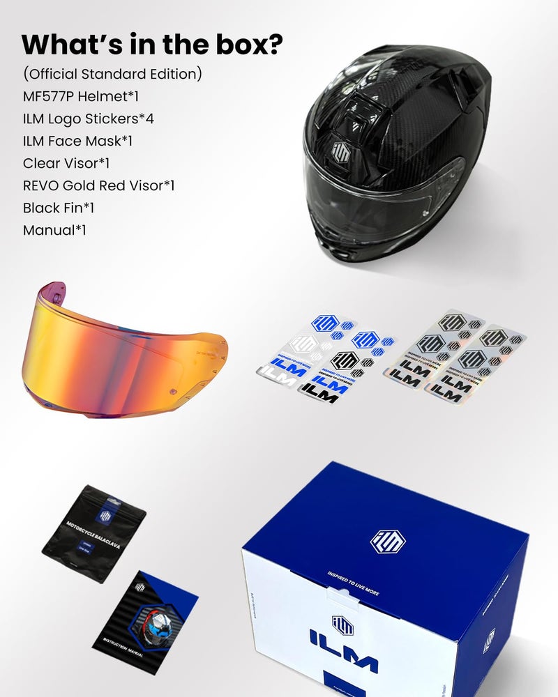 ILM Carbon Fiber Motorcycle Helmets Full Face Racing Helmet for Adult DOT ECE Cascos para Motos MF577P (3K Carbon Black,L) - Image 5