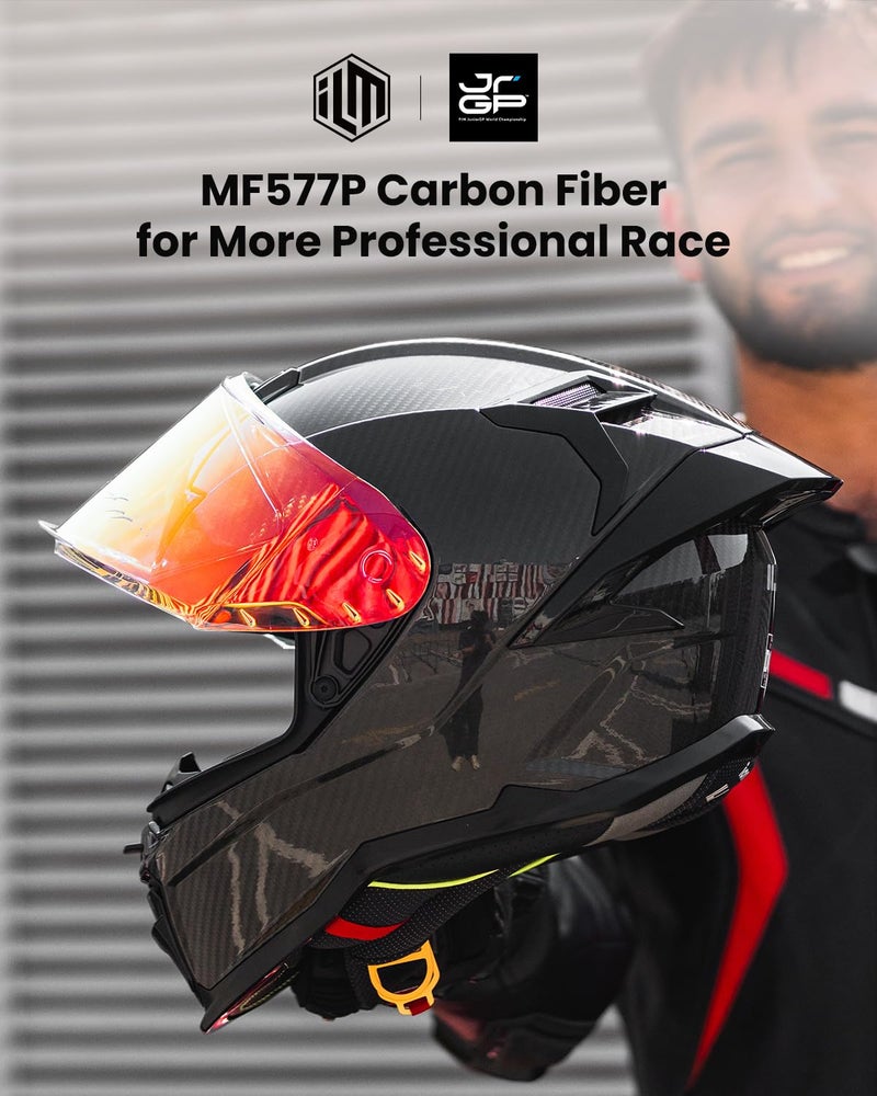 ILM Carbon Fiber Motorcycle Helmets Full Face Racing Helmet for Adult DOT ECE Cascos para Motos MF577P (3K Carbon Black,L) - Image 2