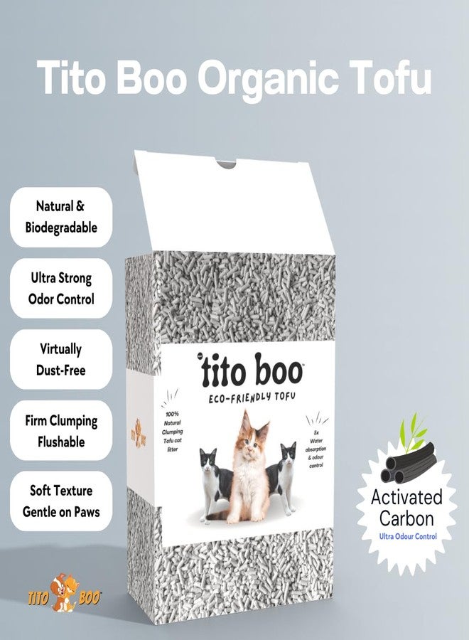 TITO BOO رمل القطط تيتو بو توفو: 2.5 كجم من رمل القطط الطبيعي، المتكتل والقابل للغسل في المرحاض، لمنازل خالية من الروائح الكريهة وقطط وقطط صغيرة سعيدة (عبوة واحدة، كربون نشط) - Image 4