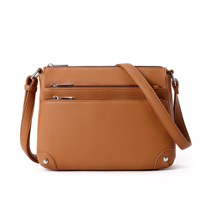WESTBRONCO Crossbody Bags for Women, Medium Size Shoulder Handbags, Satchel Purse with Multi Zipper Pocket Bright Brown - Image 1