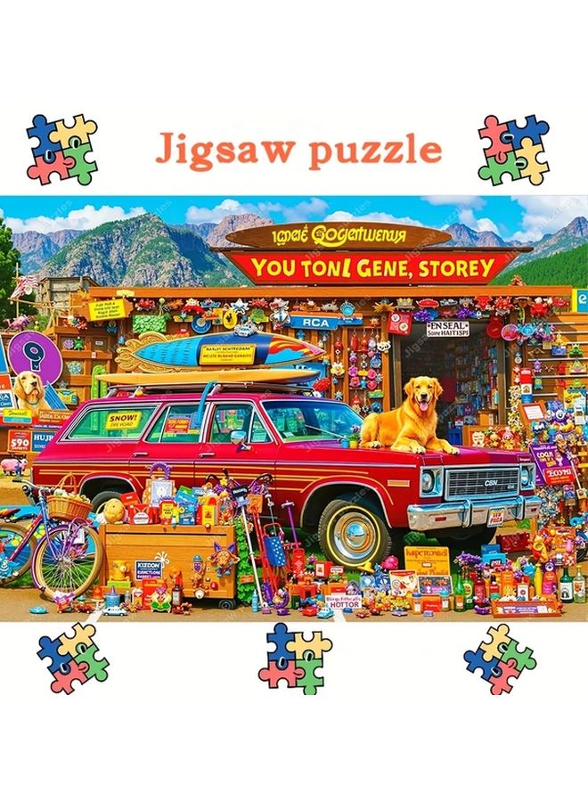 YF2870 1000 Pcs Jigsaw Puzzle Adults Vintage Red Station Wagon Surfboards Dogs - Image 2