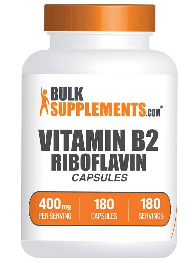 BulkSupplements.com Riboflavin Capsules - Vitamin B2 400 mg, Riboflavin 400mg - Essential B Vitamin, Gluten Free, 1 Capsule per Serving, 180 Capsules (Pack of 1) - Image 1