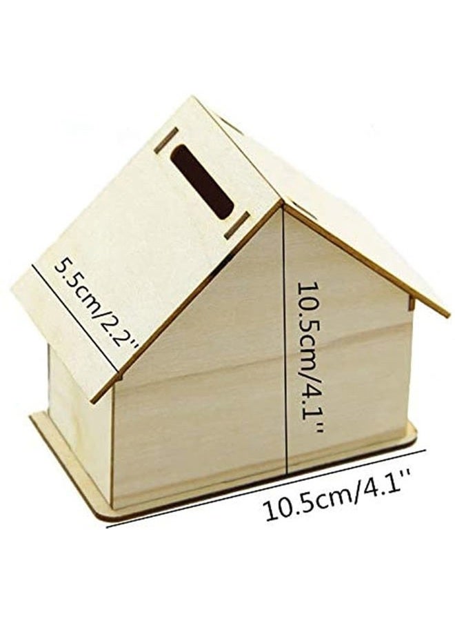 alfyng 6 Pcs DIY Wooden Piggy Bank, Children's Handmade House Coin Bank, Paint and Decorate Assembly House Craft Kits, Fun Unfinished Art Craft Creative Gifts for Kids (4.1"x4.1"x2.2") - Image 2