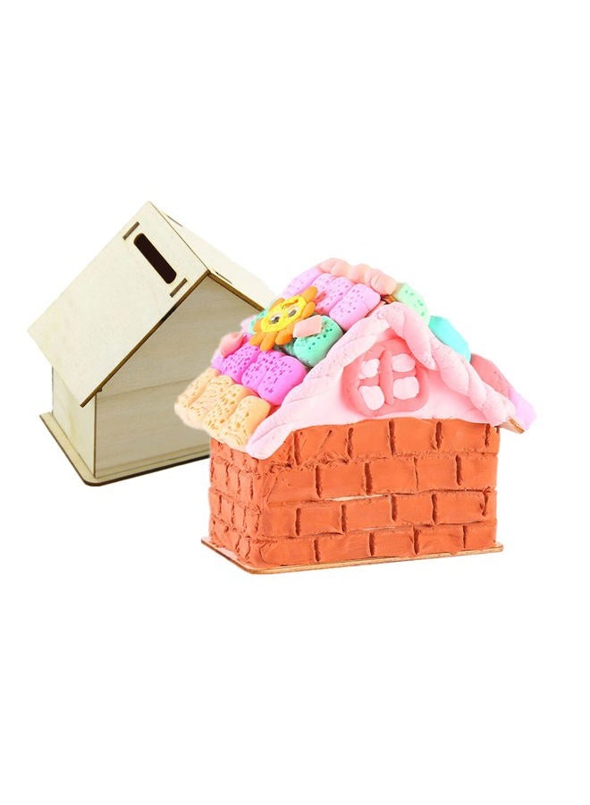 alfyng 6 Pcs DIY Wooden Piggy Bank, Children's Handmade House Coin Bank, Paint and Decorate Assembly House Craft Kits, Fun Unfinished Art Craft Creative Gifts for Kids (4.1"x4.1"x2.2") - Image 4