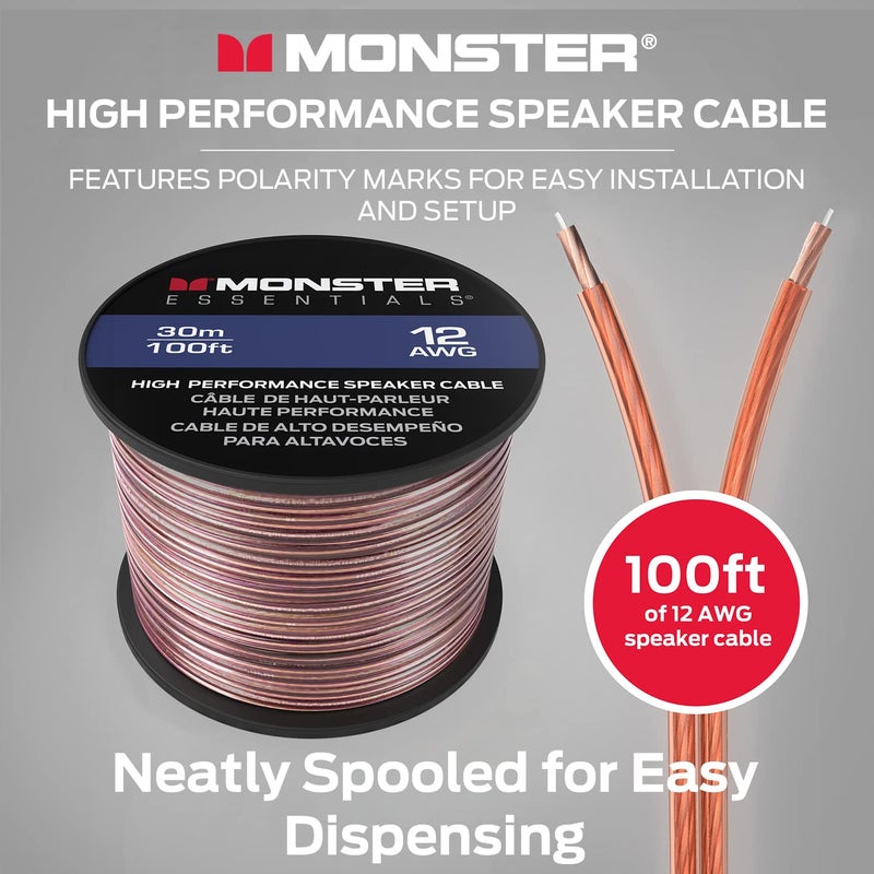 Monster XP Copper Clad Aluminum (CCA) Speaker Wire 12 Gauge Cable 100 FT Spool - Ideal for Home Cinema Cables and Car Audio Cable - Image 2