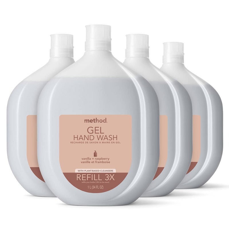Method Premium Gel Hand Soap Refill Vanilla  Raspberry Recyclable Bottle Biodegradable Formula 34 fl oz Pack of 4 Packaging May Vary