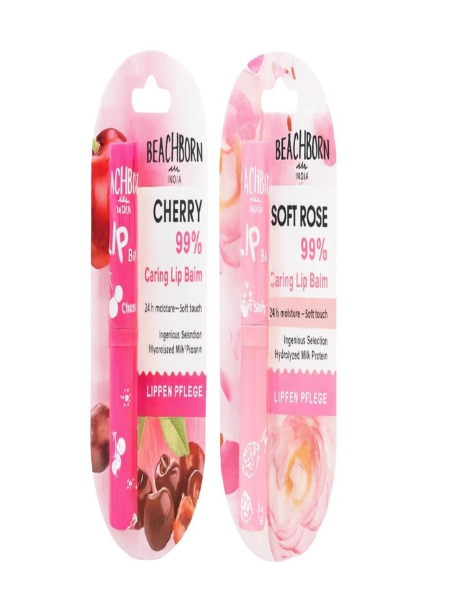 Beachborn India 99% Caring Lip Balm Duo Pack, Cherry and Soft Rose Flavors, 24h Moisture Formula with Hydrolyzed Milk Protein, Natural Winter Care, 50g (Pack of 2) - Image 1
