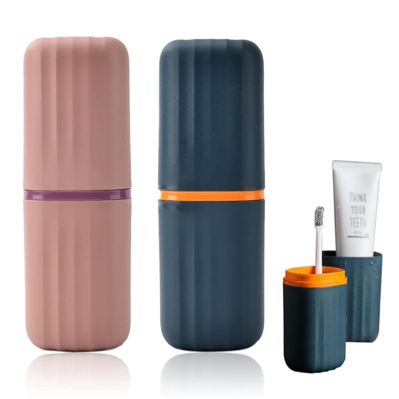 iSTAR Plastic Capsule Shape Travel Toothbrush Toothpaste Case Holder, Portable Toothbrush Toothpaste Case Storage, Toothbrush Holder for Camping, Business and School Trip | Pack of 2 (Random Color) - Image 1