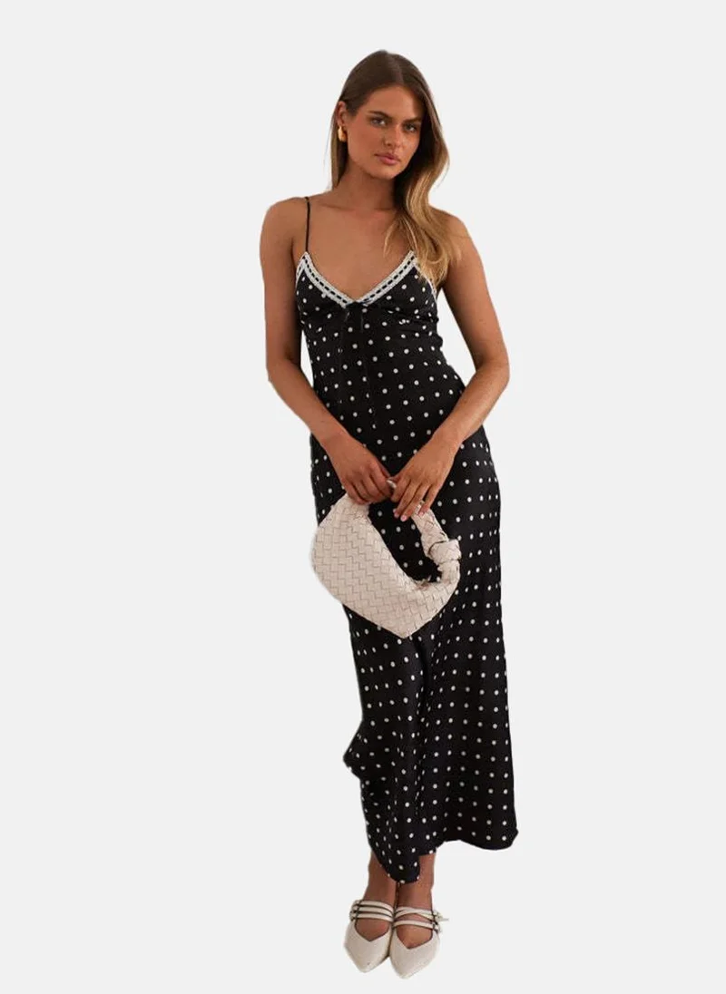 يونيكي Black Sweetheart Neck Polka Dots Print Shift Dress