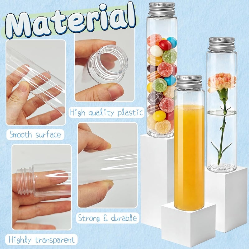 OJYUDD 18 PCS 115ml Clear Plastic Test Tubes,150 x 33mm Flat Test Tube,Plastic Test Tube with Screw Caps and 1 Cleaning Brush for Bath Salt,Candy Storage,Science Party Favors,Wedding Decor - Image 3