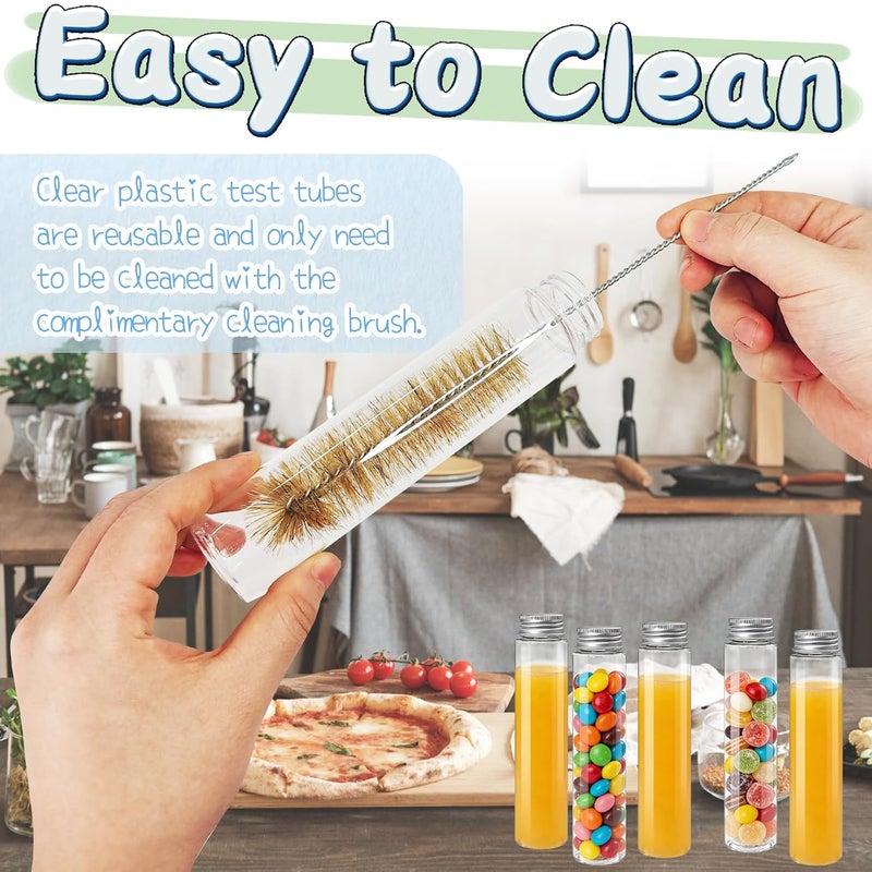 OJYUDD 18 PCS 115ml Clear Plastic Test Tubes,150 x 33mm Flat Test Tube,Plastic Test Tube with Screw Caps and 1 Cleaning Brush for Bath Salt,Candy Storage,Science Party Favors,Wedding Decor - Image 5