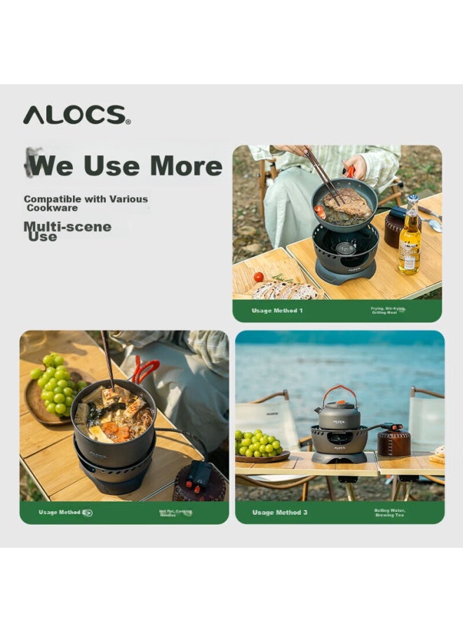 ALOCS موقد التخييم الخارجي Ailu Cust Er، موقد غاز، رأس موقد خرطوشة، إشعال إلكتروني قابل للفصل، موقد أخضر صغير - Image 4
