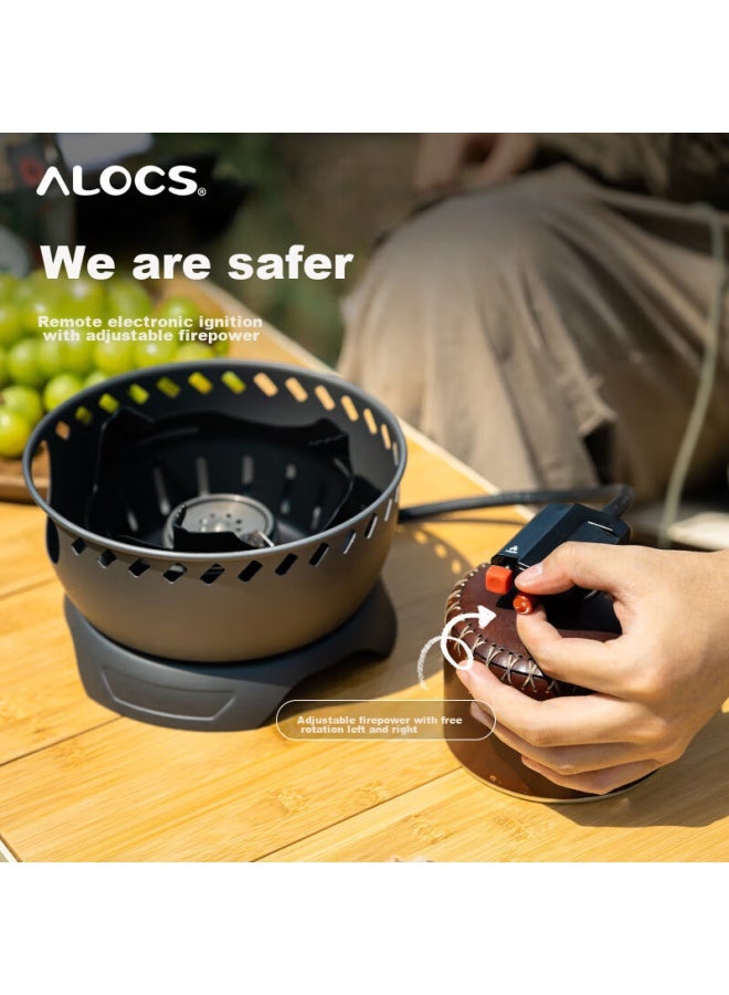 ALOCS موقد التخييم الخارجي Ailu Cust Er، موقد غاز، رأس موقد خرطوشة، إشعال إلكتروني قابل للفصل، موقد أخضر صغير - Image 3