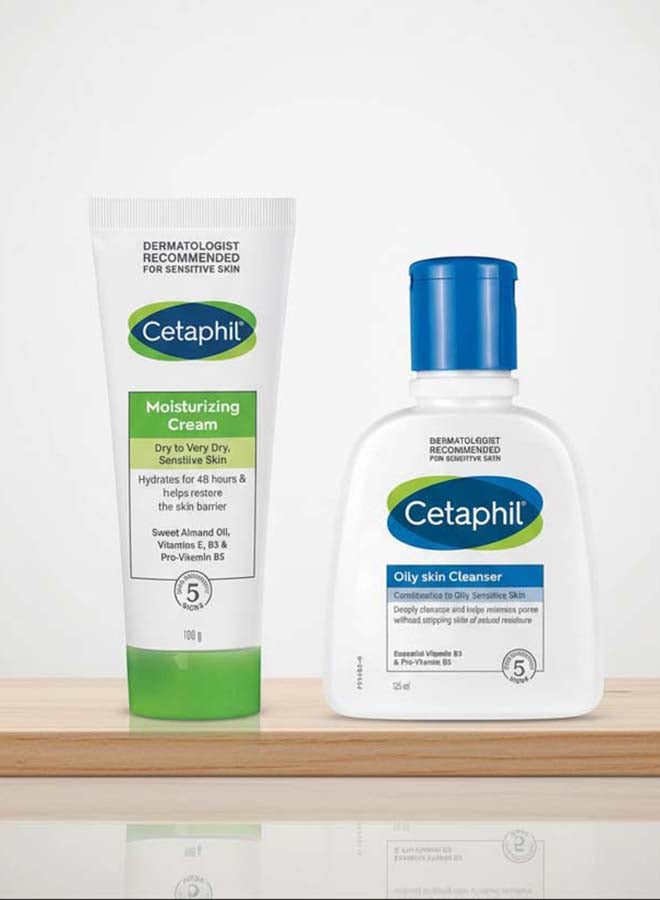 Cetaphil Oily Skin Control Routine: Foaming Oily Skin Cleanser 125ml + Moisturizing Cream 100g (Non-Comedogenic) UAE official Pack - Image 1