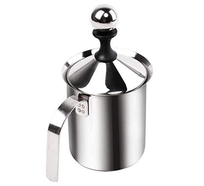 MANUAL MILK FROTHER STAINLESS STEEL HAND PUMP MILK FROTHER CAPPUCCINO COFFEE FROTHER DOUBLE FROTH PUMP MILK COFFEE FOAM MAKER MIXER HAND BLENDER CREAMER BEATER 400ML