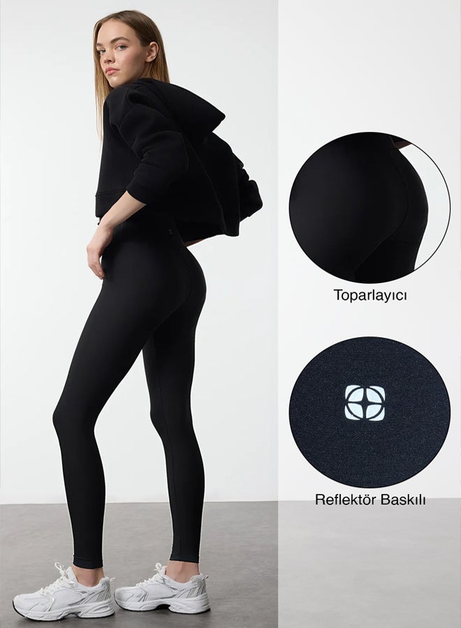 trendyol Black Reflective Print Detailed Full Length Knitted Sports Tights - Image 1