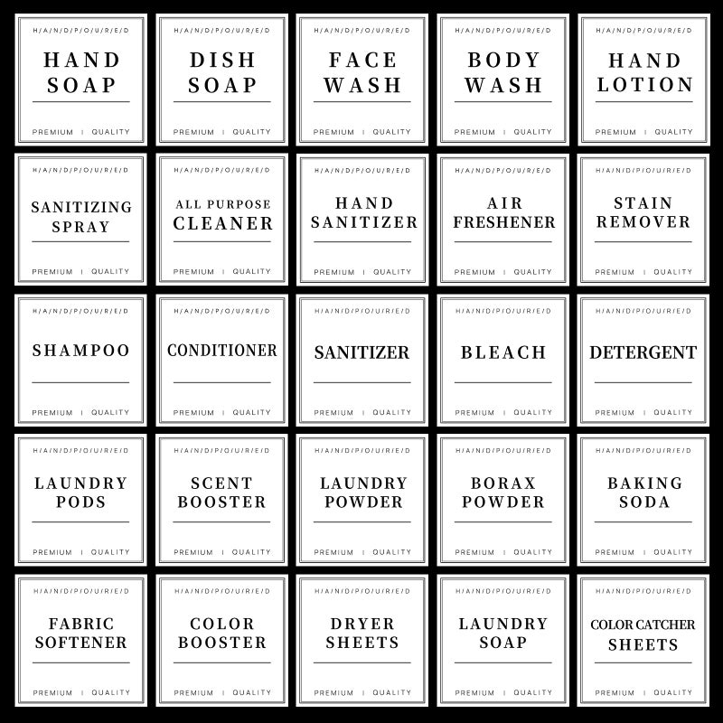 TESWEY 30PCS Waterproof Labels for Bottles, Minimalist Bathroom and Laundry Room Labels Set, Self-Adhesive Labels Stickers for Soap Dispenser and Laundry Jars, Hand Soap Shampoo Conditioner Label - Image 1