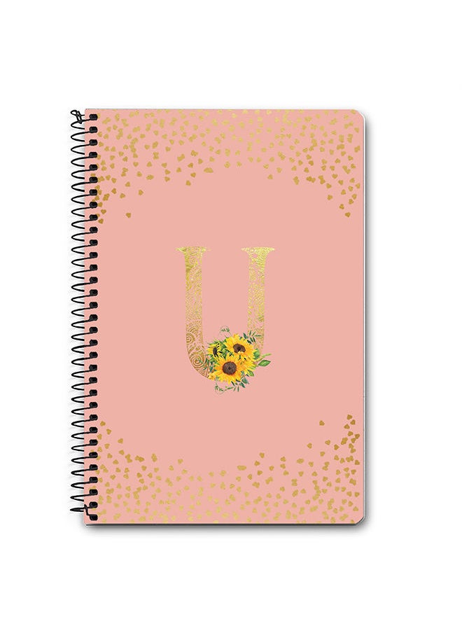 Designer A5 Spiral Notebook Memo Notepad Journal - Custom Monogram Initial Letter Mandala Floral Pattern Alphabet - U - Rose Pink