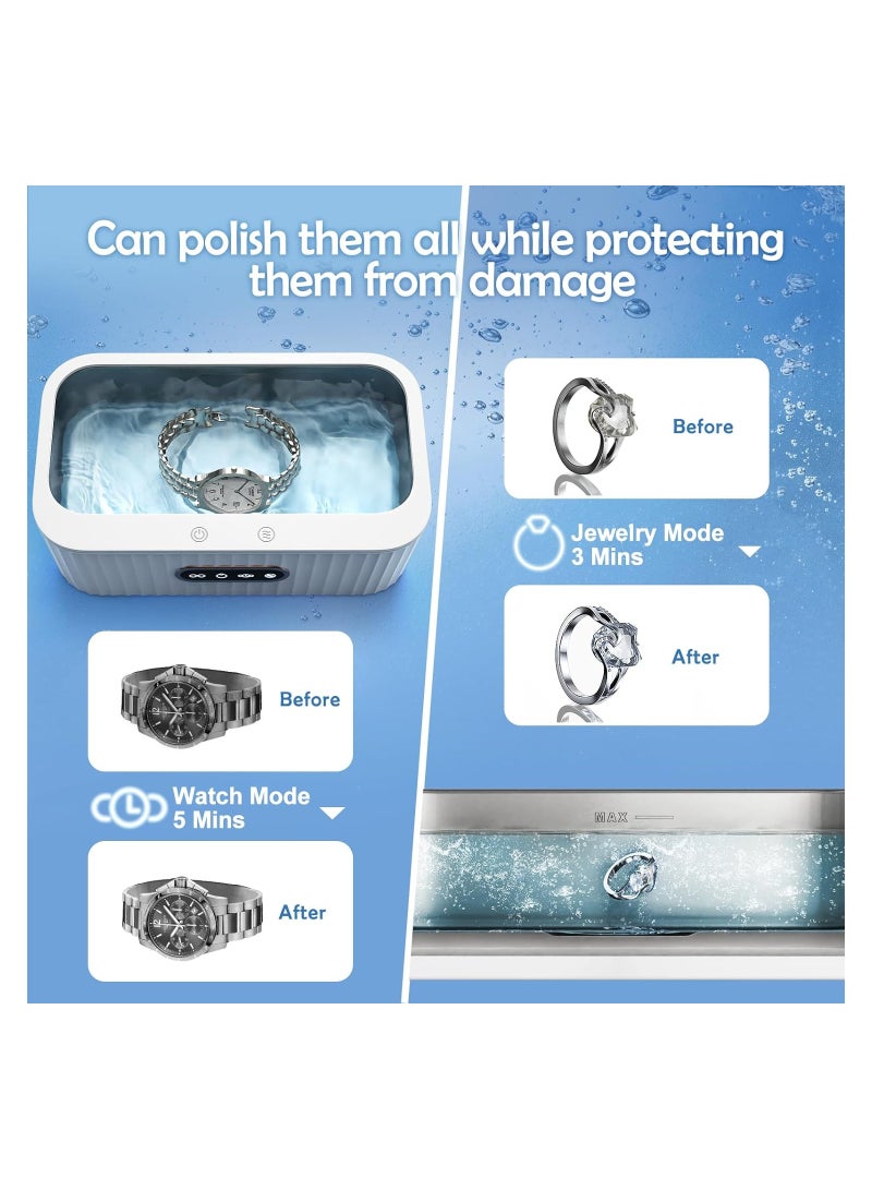 SOLARAE Ultrasonic Jewelry Cleaner, Portable Ultrasonic Cleaner, with 4 Timer Modes, Professional Jewelry Cleaner Ultrasonic Machine, for Keeping Jewelry Bright, High Capacity Cleaner, One-Touch Operation - Image 4