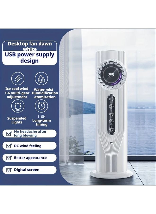 White Portable USB Desktop Air Cooler 6 Speed Fan Mist Humidifier Fast Cooling Quiet - Image 1