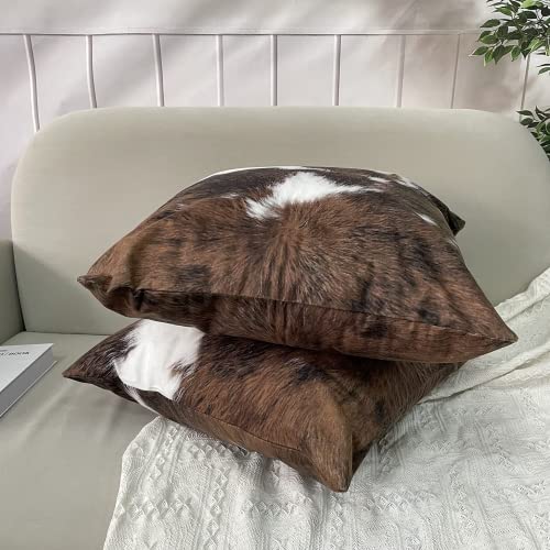 TOMWISH Throw Pillow Covers 2 Packs Hidden Zippered Pillowcase Black White and Brown Cowhide Accent Double Sided Printing 22x22Inch Decorative Throw Custom Cotton Pillow Case Cushion Cover - Image 4