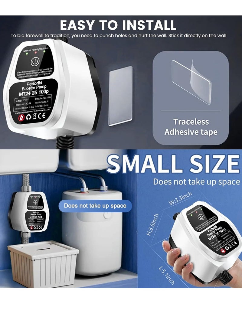 Perforlld Water Booster Pump,24V Automatic Shower Water Pressure Booster Pump,150W Portable Water Booster Pump Household with Flow Switch for Bathroom Shower/Kitchen/Toilet/Garden - Image 4