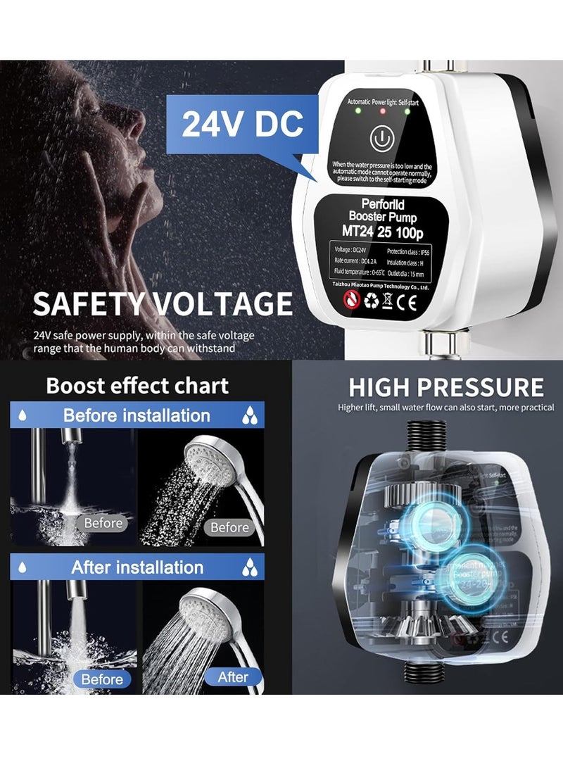 Perforlld Water Booster Pump,24V Automatic Shower Water Pressure Booster Pump,150W Portable Water Booster Pump Household with Flow Switch for Bathroom Shower/Kitchen/Toilet/Garden - Image 5