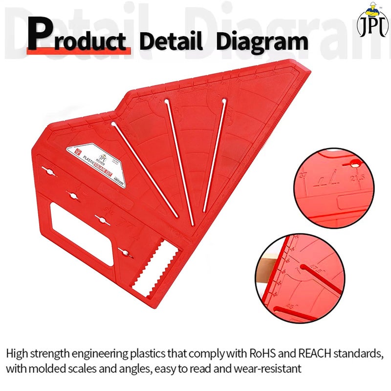 JPT 22.5°, 45°, 67.5° Multi-Angle Measuring Carpenter Square Marking Tool | ABS Plastic Build | High Precision Angle Guide | Built-in Pencil Holder | For Carpentry, Woodworking, Construction - Image 4