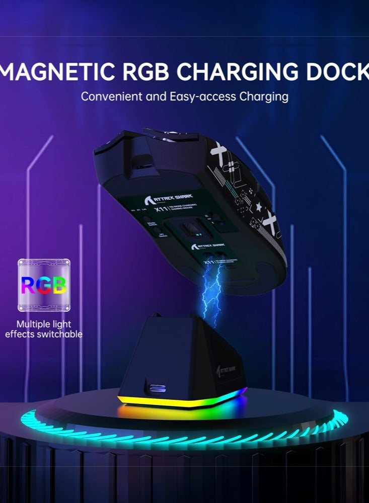 Attack Shark X11 Tri-mode Bluetooth Wireless Gaming Mouse with with Magnetic Charging Dock, Lightweight Anti Slip Mouse, PixArt PAW3311 Sensor, 22K DPI, BT/2.4Ghz/Wired, for PC/MAC - Image 5