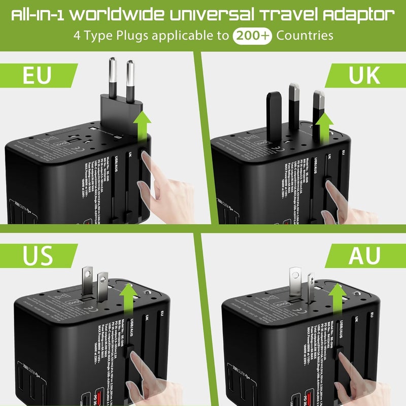 2Buds GEN 4 355W 6 in 1 International Travel Adapter with Universal Adapter Plug Socket 2 x USBC Ports 3 x USBA with 1 PD 8A Dual Fuse US UK Europe Worldwide Travel Adapter - Image 5