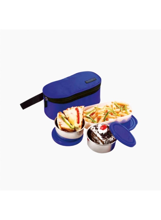 Trueware Eco Fresh 2+1 Lunch Box with 3 Container,300 ML X 2, 500 ML X 1 | Blue | Lunch Box | Tiffin | Leak Proof |Easy to Carry | Food Grade| BPA Free| Stainless Steel Dabbi | Office - Image 1
