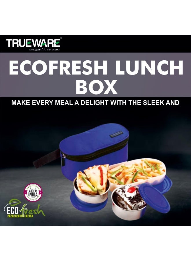 Trueware Eco Fresh 2+1 Lunch Box with 3 Container,300 ML X 2, 500 ML X 1 | Blue | Lunch Box | Tiffin | Leak Proof |Easy to Carry | Food Grade| BPA Free| Stainless Steel Dabbi | Office - Image 2
