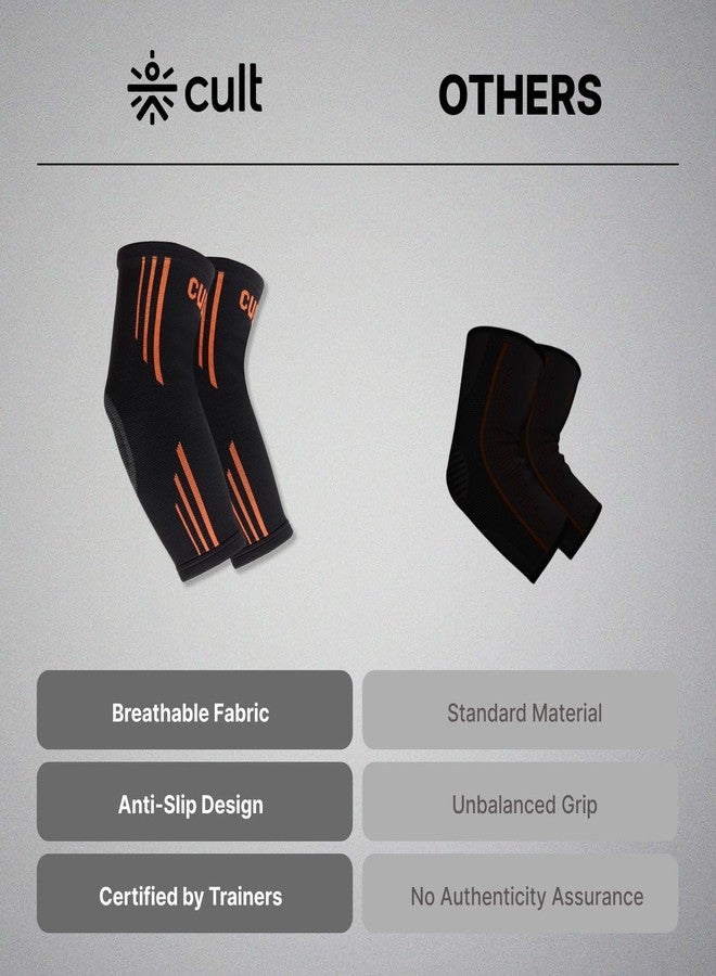 CULT Elbow Support Pair for Gym & Sports - Compression Elbow Band for Pain Relief & Injury Recovery - Non-Slip, Breathable, Sweat-Absorbent - For Men & Women, Black, Large - Image 5