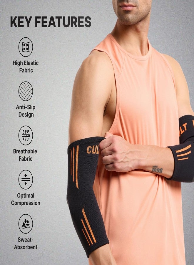 CULT Elbow Support Pair for Gym & Sports - Compression Elbow Band for Pain Relief & Injury Recovery - Non-Slip, Breathable, Sweat-Absorbent - For Men & Women, Black, Large - Image 4