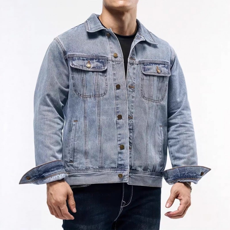 Men's Slim Fit Denim Jacket with Collar and Button Front - Image 5