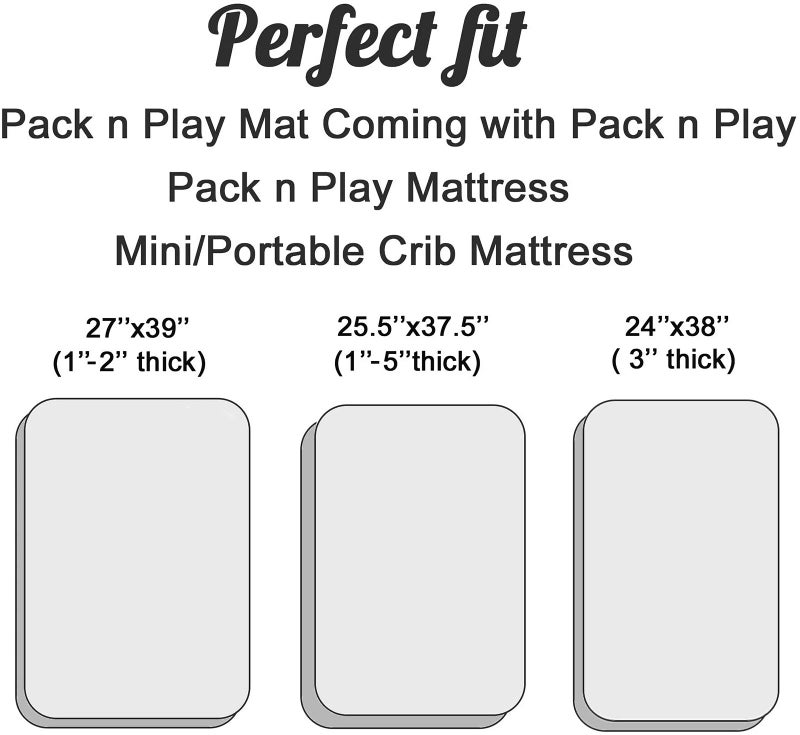 Pro Goleem Satin Pack n Play Playard Sheet Fitted 2 Pack Great for Baby Hair Silk Feeling 27x39 Inch Portable Mini Crib Sheet Playard Mattress Cover Unisex White and Gray - Image 4