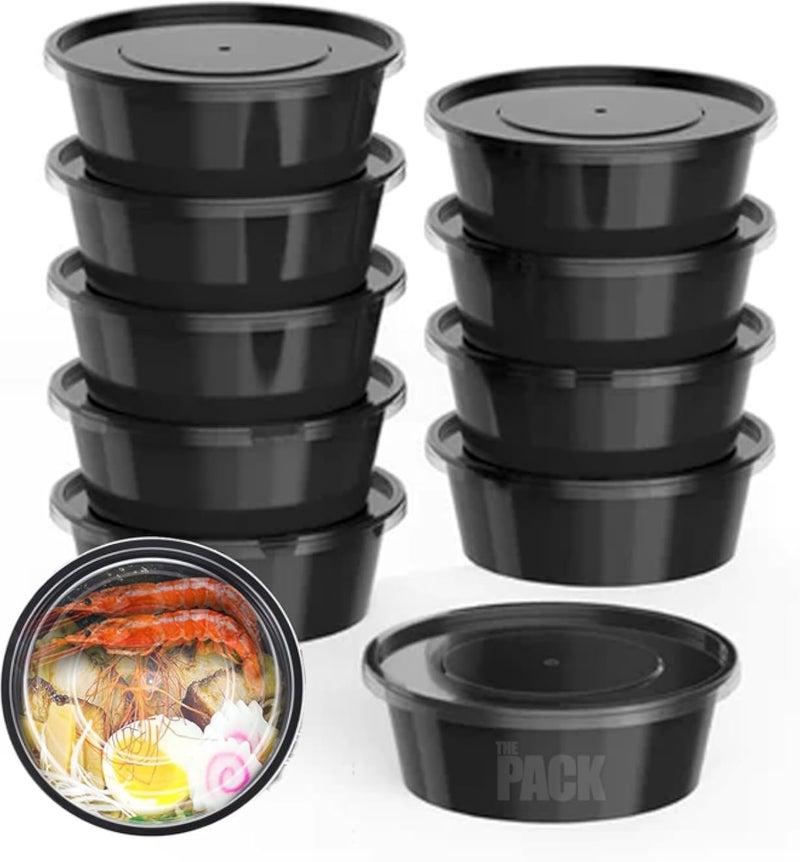مجموعة | علب تخزين طعام بلاستيكية دائرية، 250 مل، عبوة مع أغطية، آمنة للاستخدام في الميكروويف والفريزر، أسود (5)