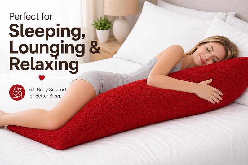 Reafort Ultra Soft Sherpa Body Pillow Cover/Case with Zipper Closure 21"x54" (21"x54" Body Pillow Cover, Red) - Image 5