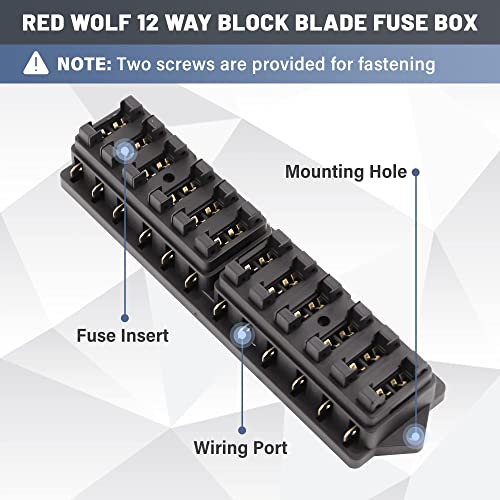 RED WOLF صندوق فيوزات ريد وولف 12 طريق حامل شفرات قياسي للفيوزات الكهربائية مناسب للسيارات والشاحنات والسيارات الرياضية والقوارب البحرية والمركبات الترفيهية لوحة توزيع الطاقة غطاء مقاوم للرطوبة DC 10-32V - Image 2