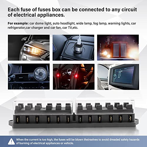 RED WOLF صندوق فيوزات ريد وولف 12 طريق حامل شفرات قياسي للفيوزات الكهربائية مناسب للسيارات والشاحنات والسيارات الرياضية والقوارب البحرية والمركبات الترفيهية لوحة توزيع الطاقة غطاء مقاوم للرطوبة DC 10-32V - Image 5