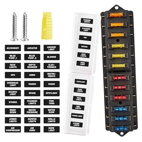 RED WOLF صندوق فيوزات ريد وولف 12 طريق حامل شفرات قياسي للفيوزات الكهربائية مناسب للسيارات والشاحنات والسيارات الرياضية والقوارب البحرية والمركبات الترفيهية لوحة توزيع الطاقة غطاء مقاوم للرطوبة DC 10-32V - Image 1