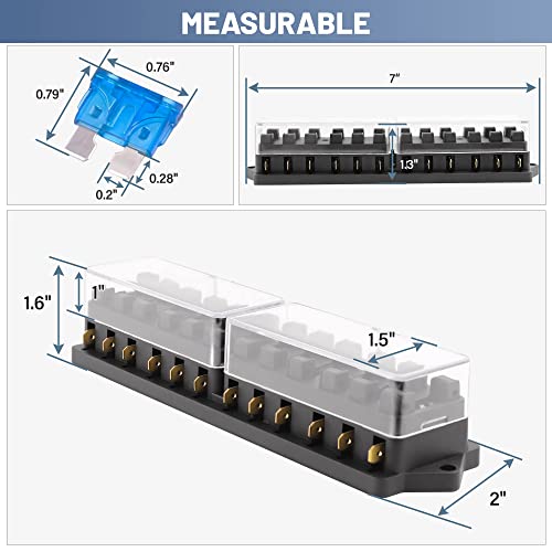 RED WOLF صندوق فيوزات ريد وولف 12 طريق حامل شفرات قياسي للفيوزات الكهربائية مناسب للسيارات والشاحنات والسيارات الرياضية والقوارب البحرية والمركبات الترفيهية لوحة توزيع الطاقة غطاء مقاوم للرطوبة DC 10-32V - Image 3