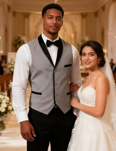 COOFANDY Men's V-Neck Sleeveless Slim Fit Vest,Jacket Business Suit Dress Vest, Grey, X-Large(Chest: 47.2'') - Image 4