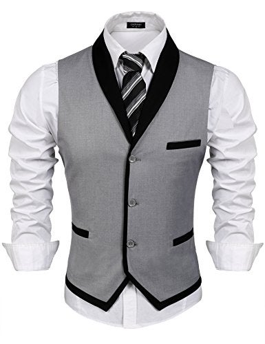 COOFANDY Men's V-Neck Sleeveless Slim Fit Vest,Jacket Business Suit Dress Vest, Grey, X-Large(Chest: 47.2'') - Image 1