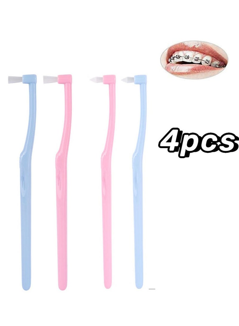 Generic 4 قطع فرشاة أسنان لتقويم الأسنان لتقويم الأسنان، رأس صغير ناعم ورأس مسطح وفرشاة أسنان لتقويم الأسنان وتنظيف تفاصيل الأسنان  - Image 1
